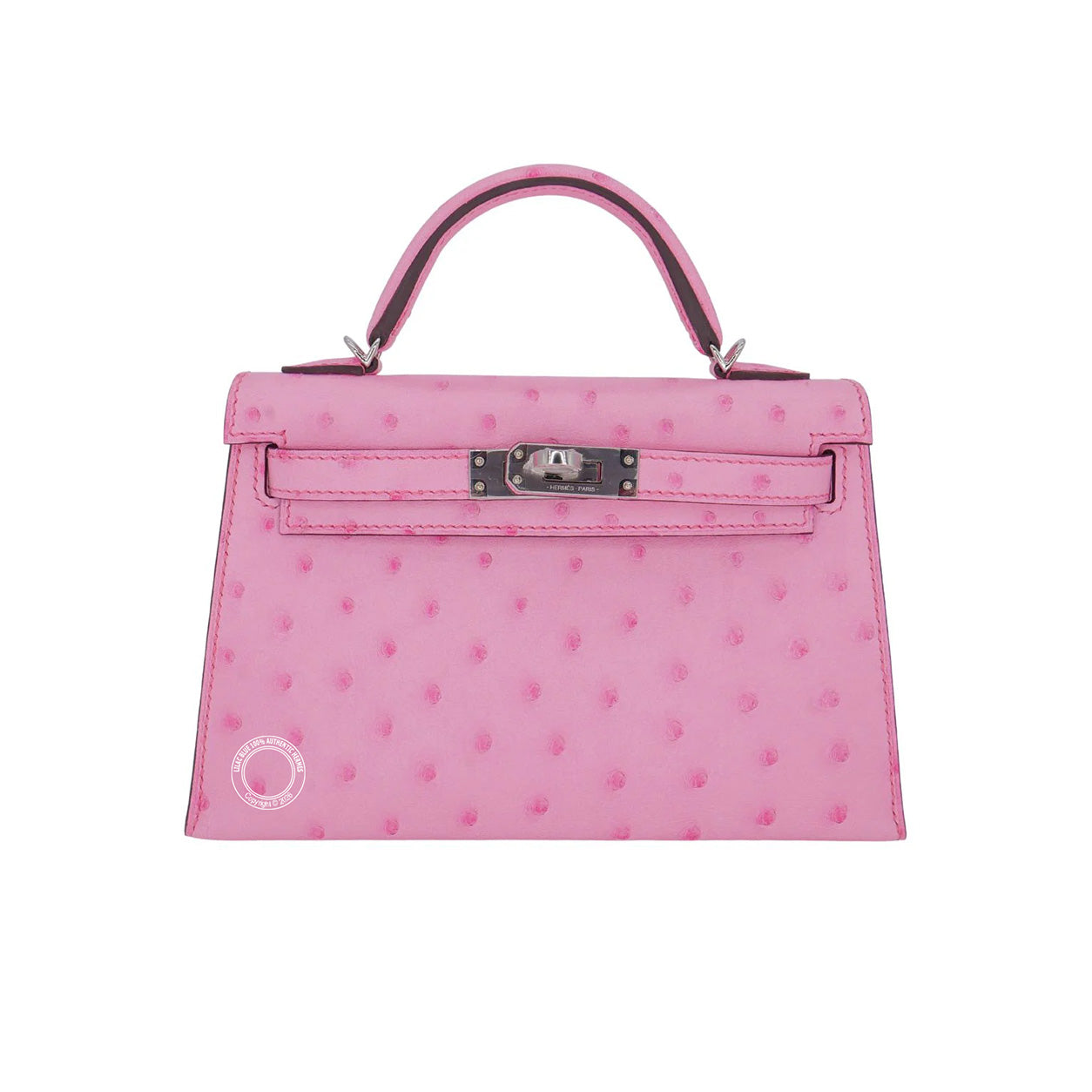 20cm Bubblegum pink Hermes kelly in ostrich with palladium hardware