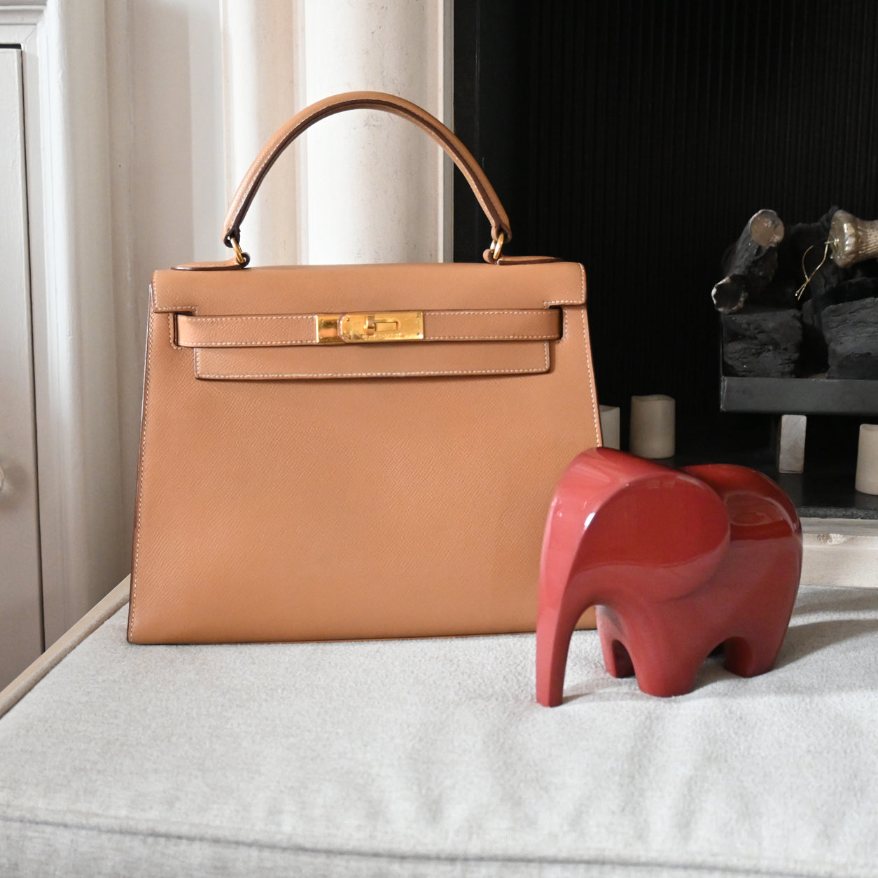 Hermès Kelly 28cm Natural Courchevel GHW - Vintage