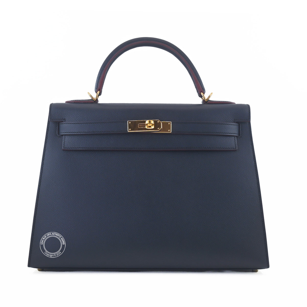 Hermès Kelly 32cm Bleu Indigo Contour Epsom GHW - Preloved