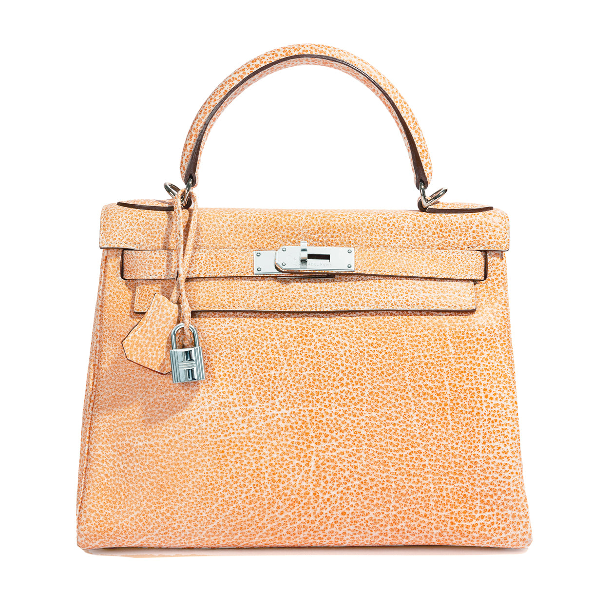 Hermès Kelly 28cm Orange Buffalo Dalmatian PHW - Preloved