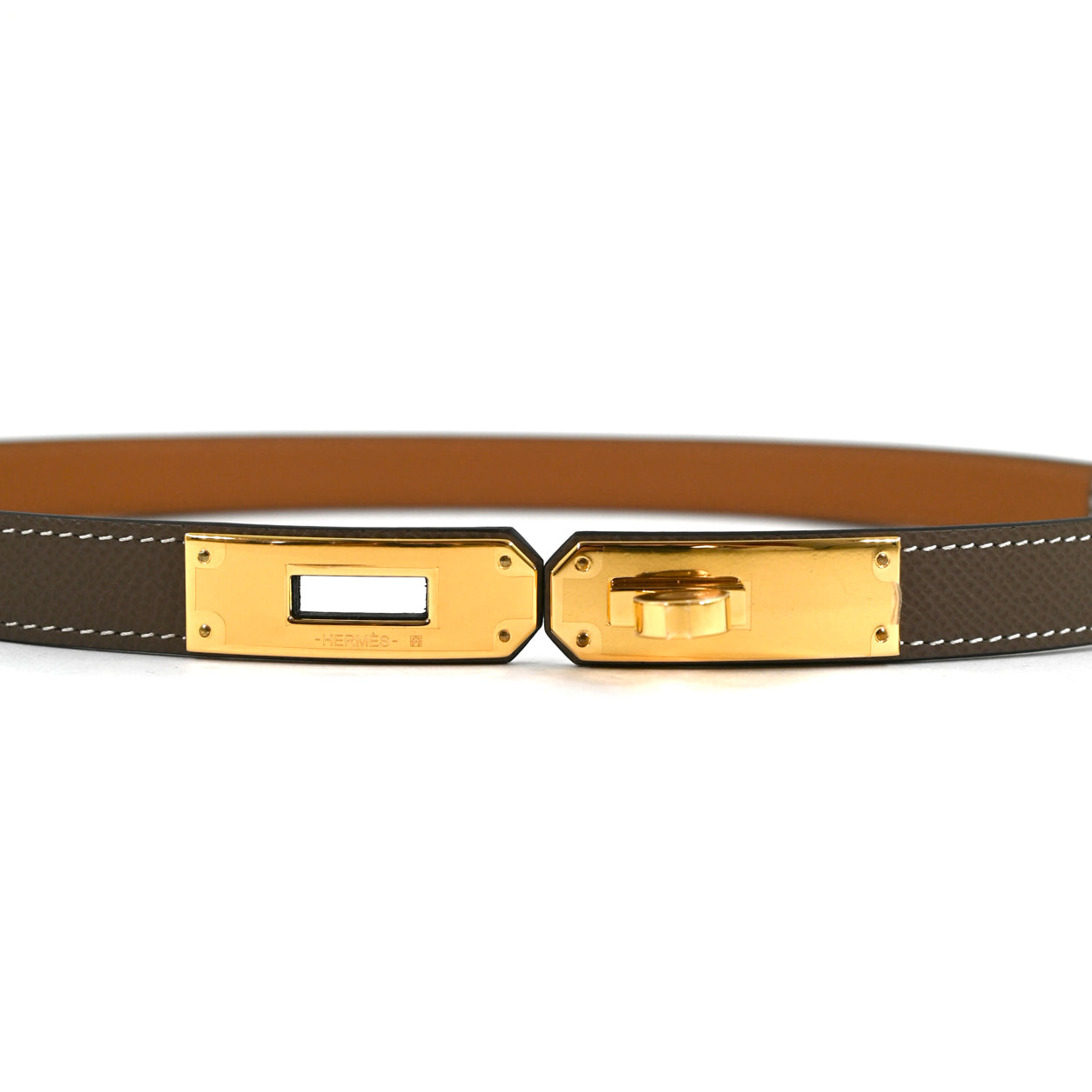 Hermès Kelly Belt in Etoupe. Epsom. Gold