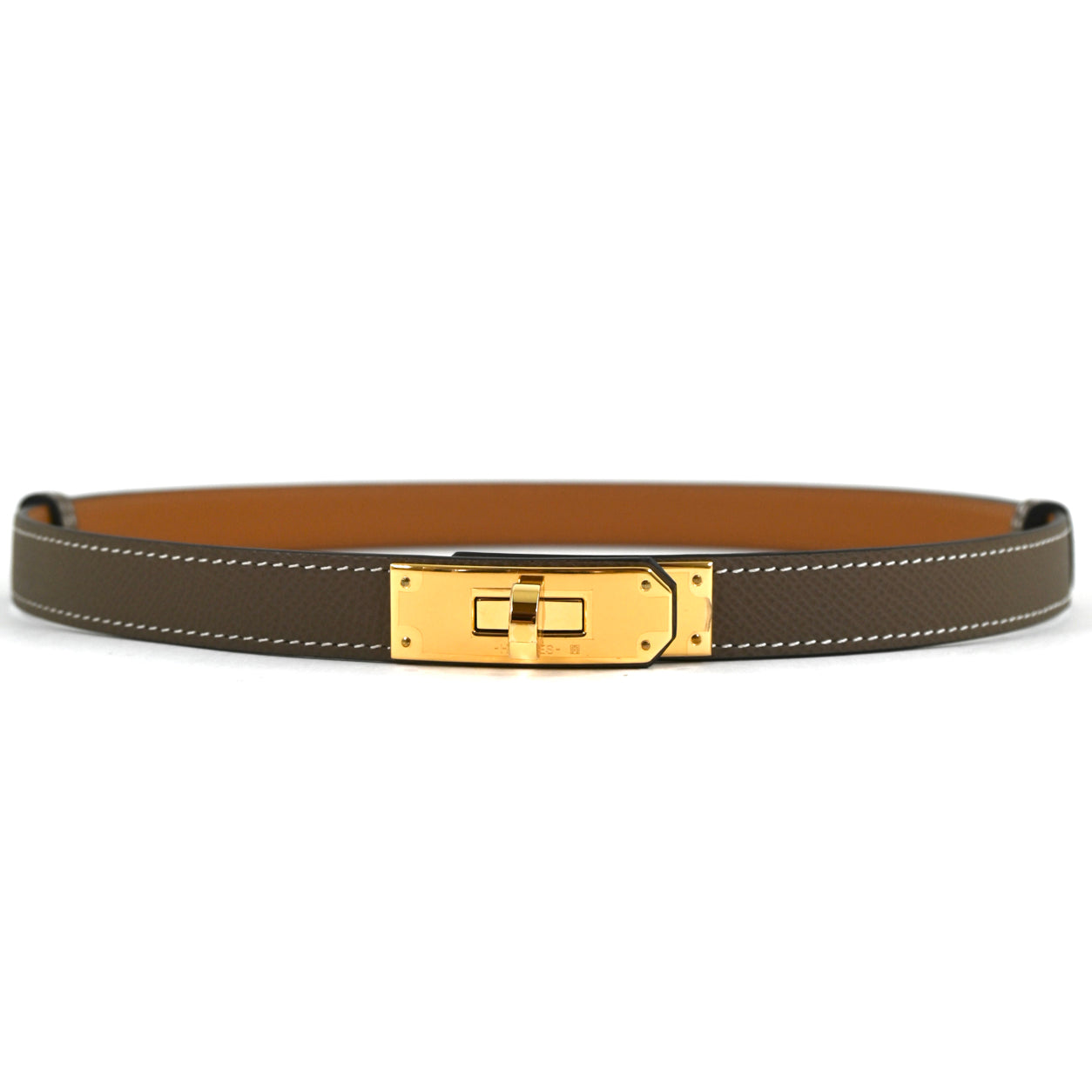 Hermès Kelly Belt in Etoupe. Epsom. Gold
