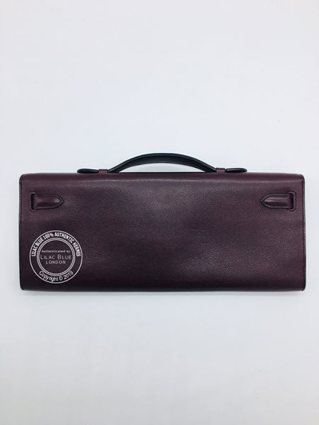 Hermès Kelly 31cm Prune Cut Pochette Swift PHW - Preloved