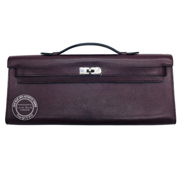 Hermès Kelly 31cm Prune Cut Pochette Swift PHW - Preloved