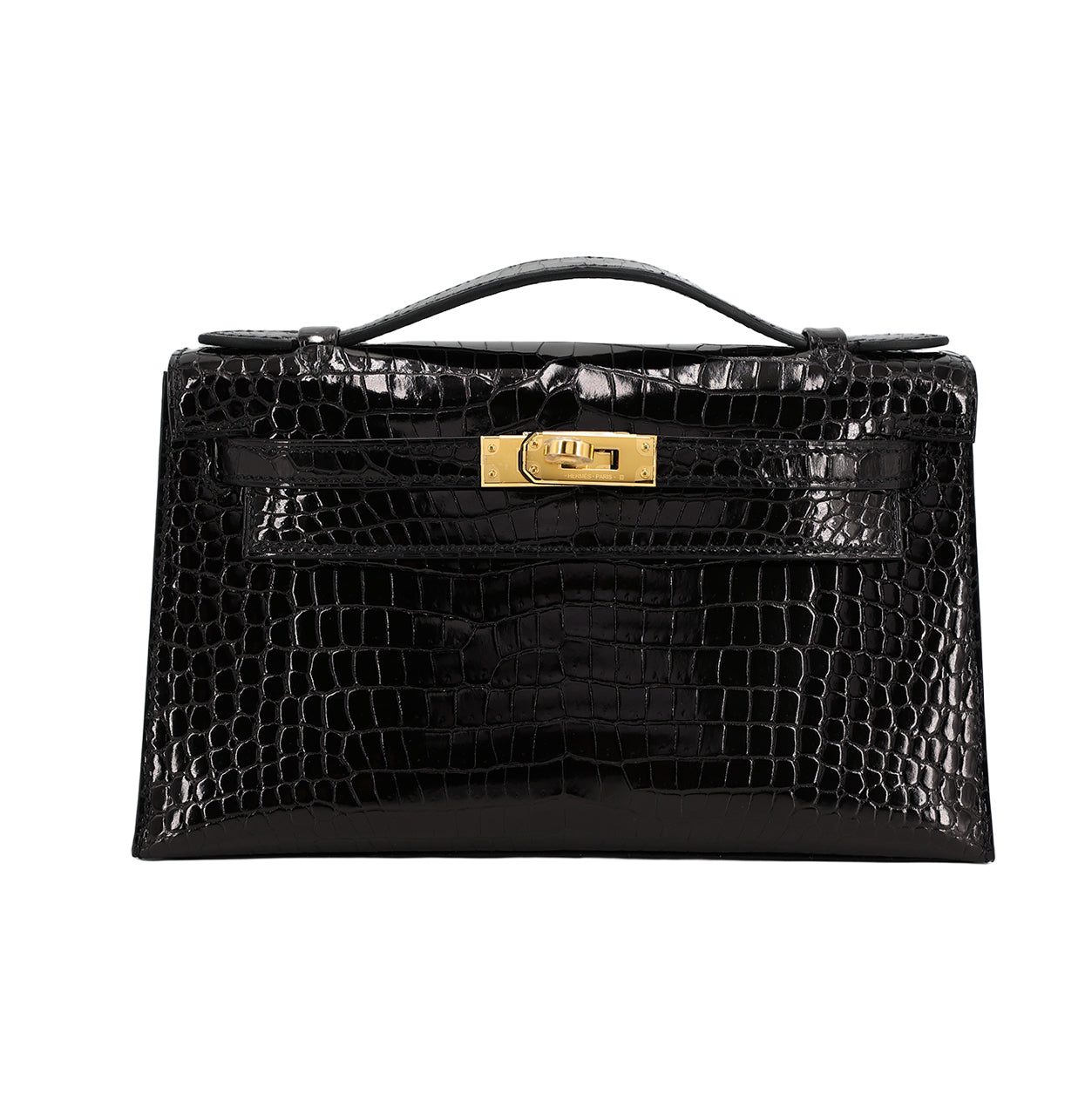 Hermès Kelly 22cm Black Pochette Shiny Alligator GHW