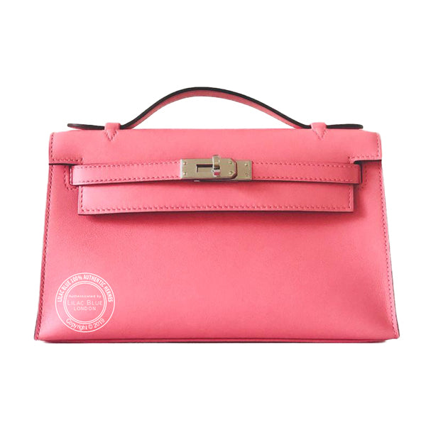 Hermès Kelly 22cm Rose Azalee Mini Pochette Swift PHW