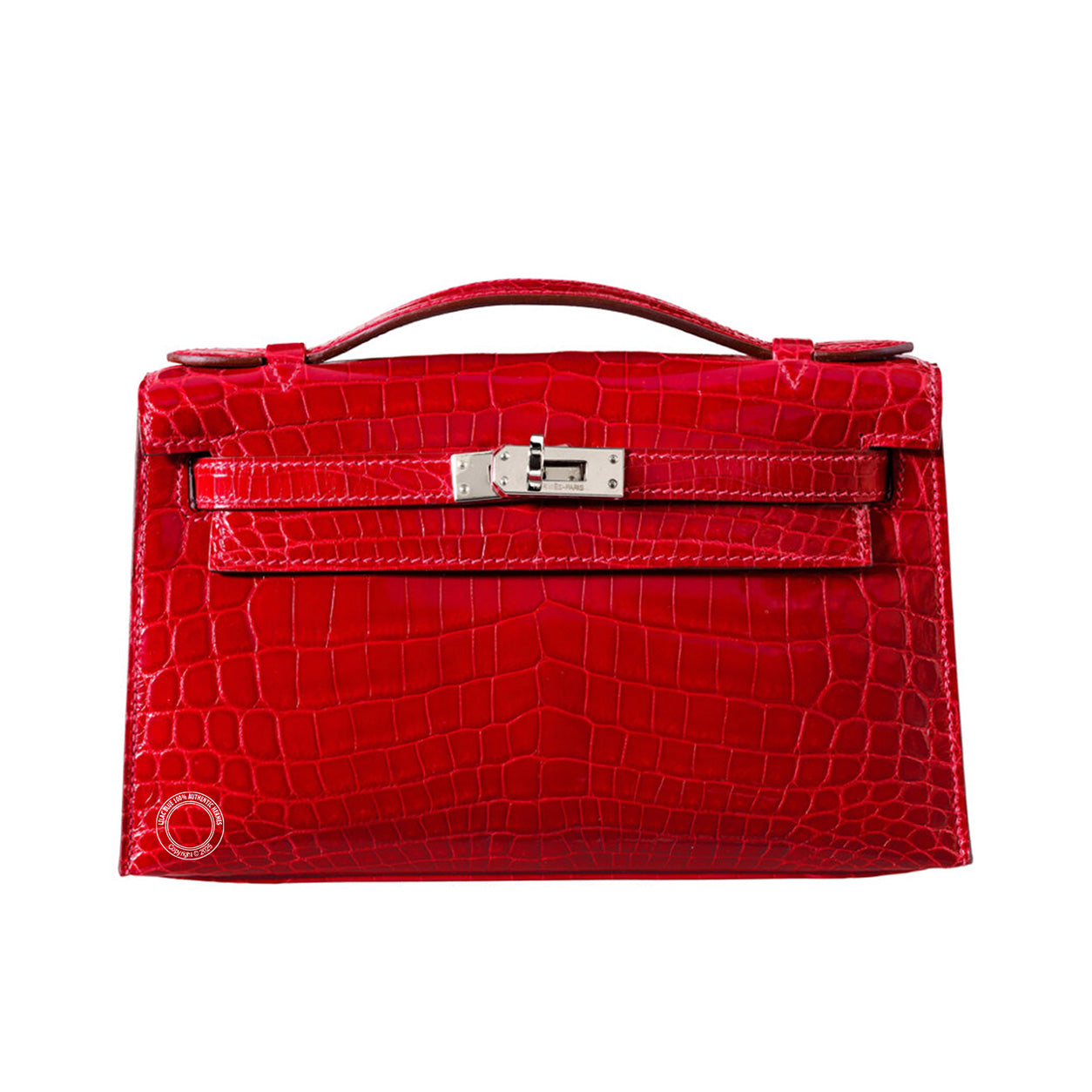Hermes Kelly 22cm Rouge Braise Shiny Croc PHW