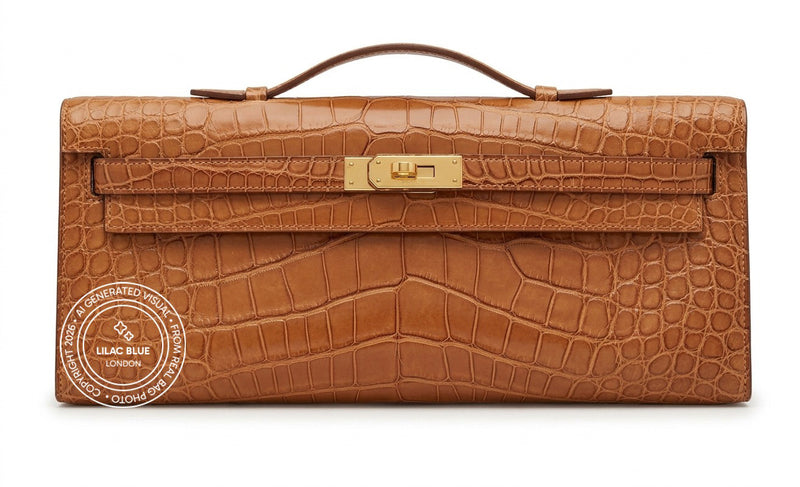 Hermès Kelly Cut 31cm Gold Matte Croc GHW