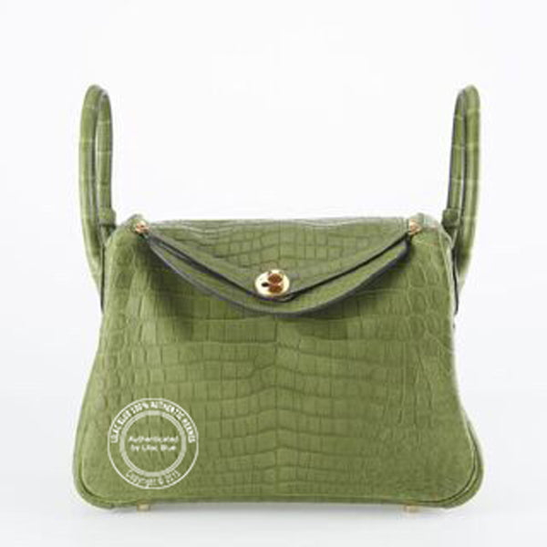 Hermès Lindy 30cm Pelouse Matte Croc GHW