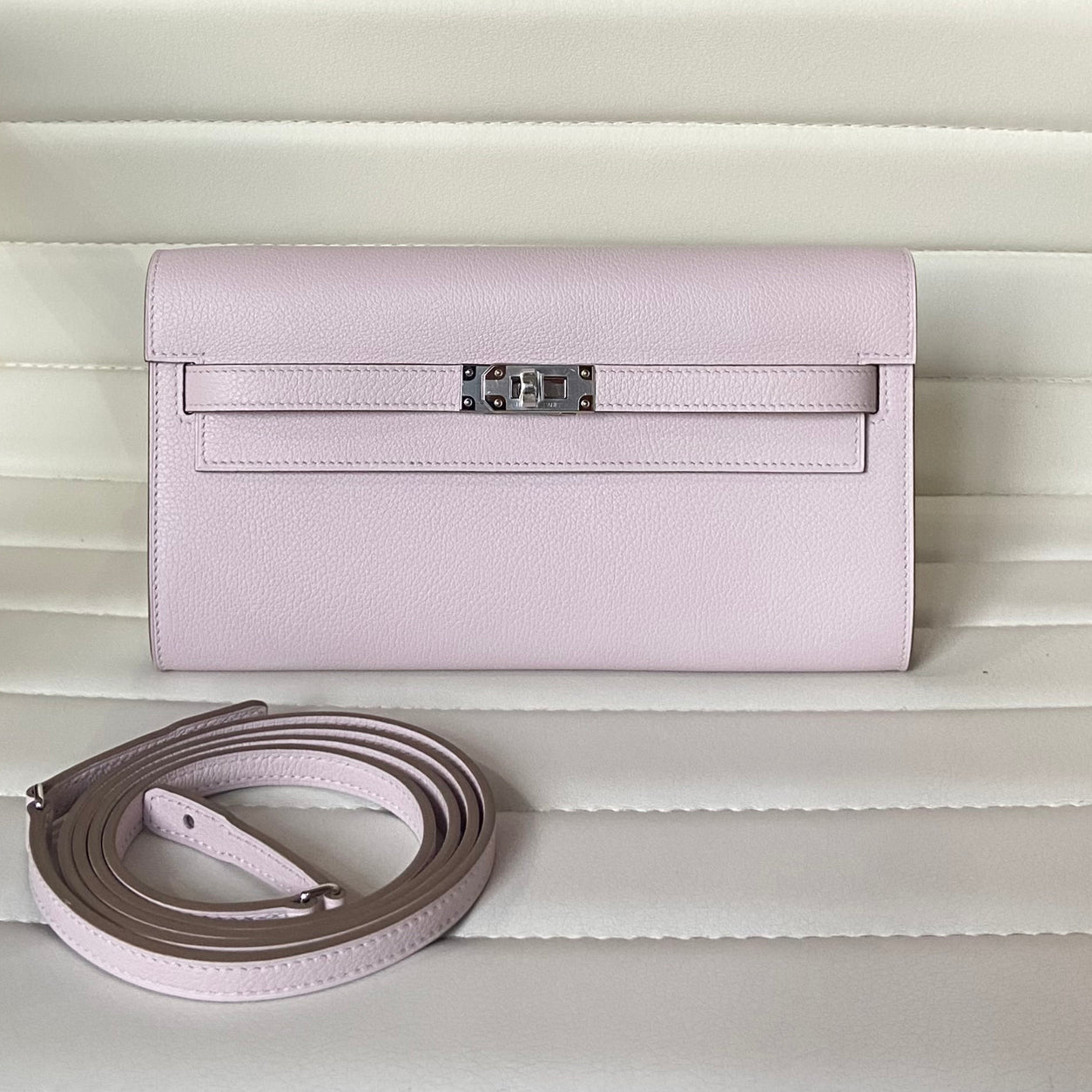 Hermès Kelly 20cm Wallet to Go Mauve Pale Evercolor PHW