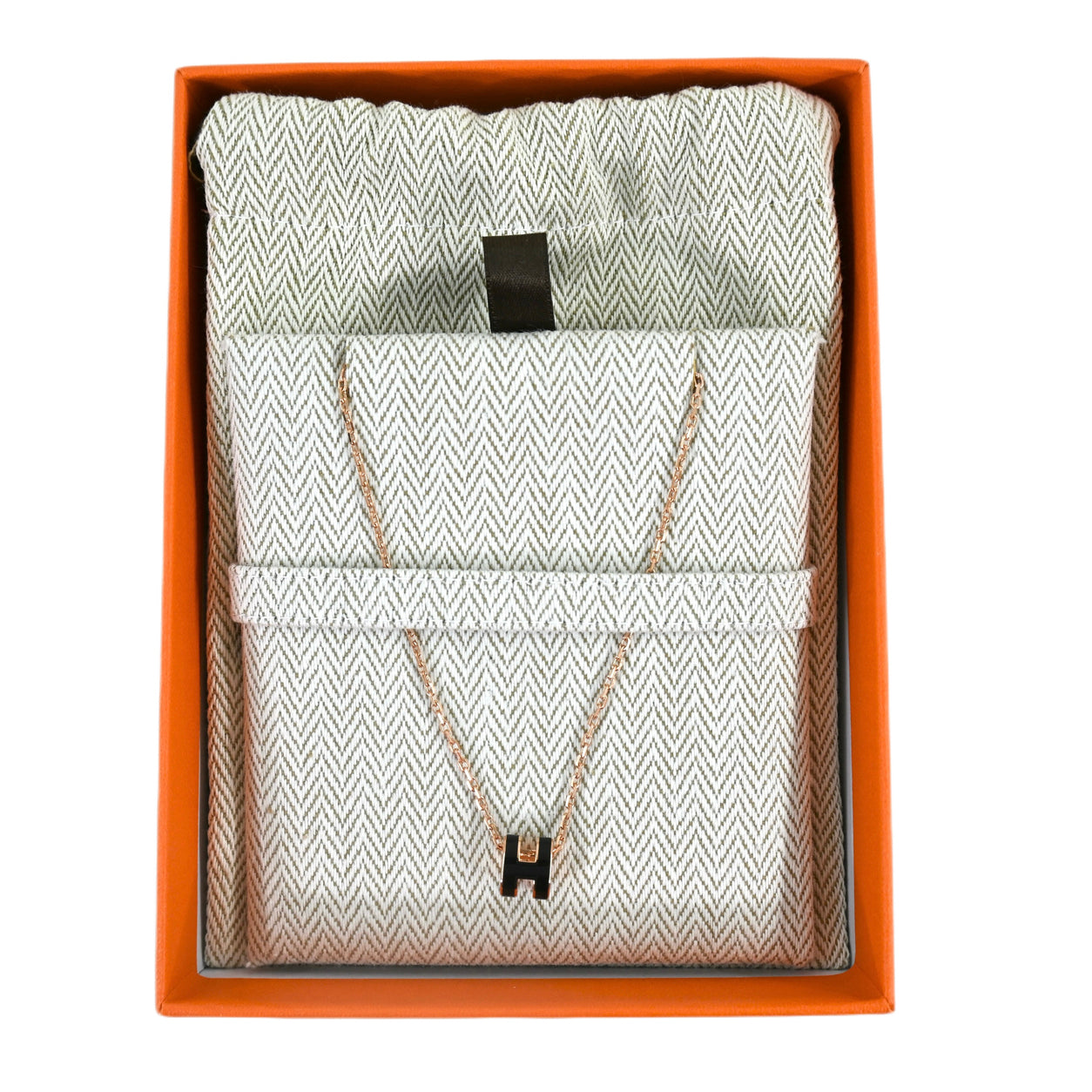 Hermès Mini Pop H Necklace. Black/Rose Gold