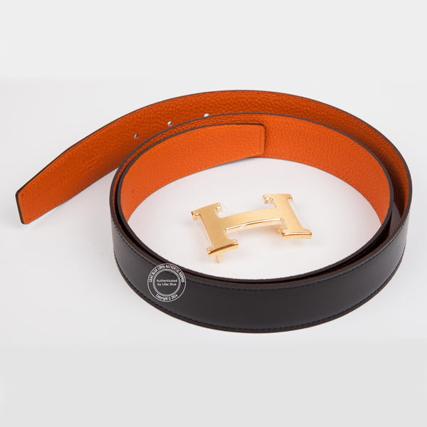 Hermès Orange/Black Belt with Gold Buckle