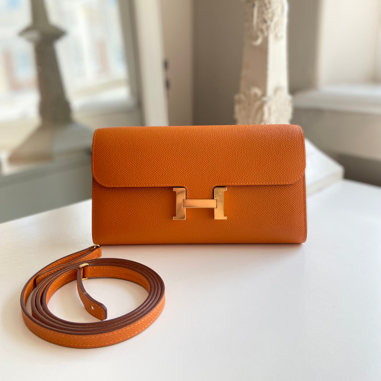 Hermes Constance Wallet To Go Orange Epsom GHW