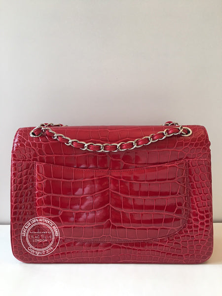 Chanel 2.55 Jumbo in Red. Shiny Alligator - Preloved
