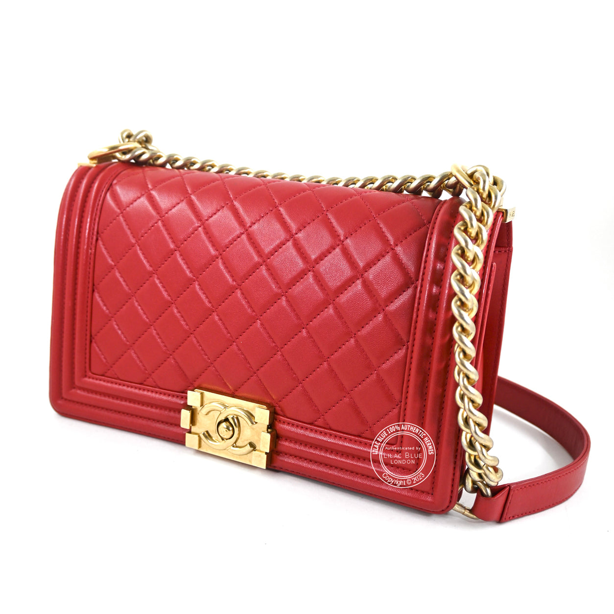 Chanel Boy Bag Red Lambskin BGHW - Preloved