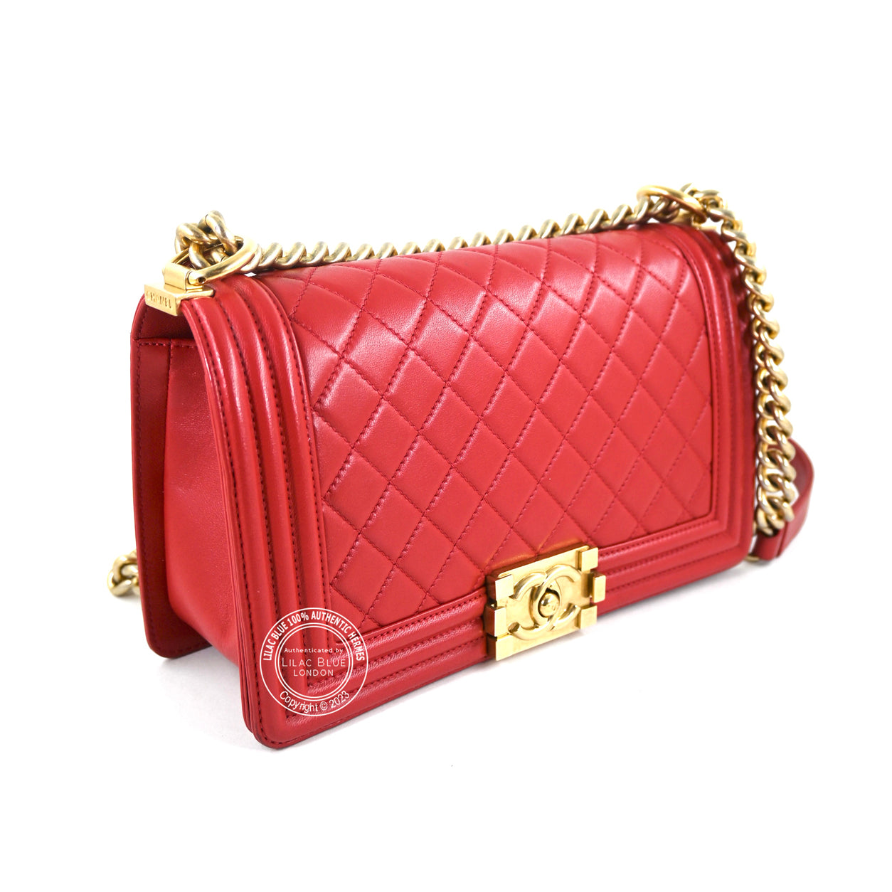 Chanel Boy Bag Red Lambskin BGHW - Preloved