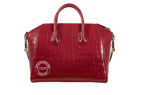 Givenchy Red Antigona Tote. Crocodile, Gold - Preloved