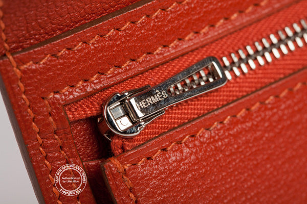 Hermès H Red Wallet. Lizard, Palladium