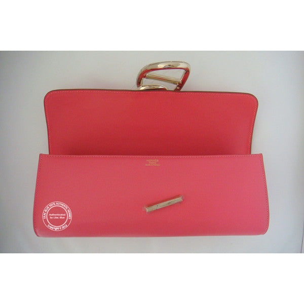 Hermès Egee Clutch 23cm Rose Lipstick Box Permabrass