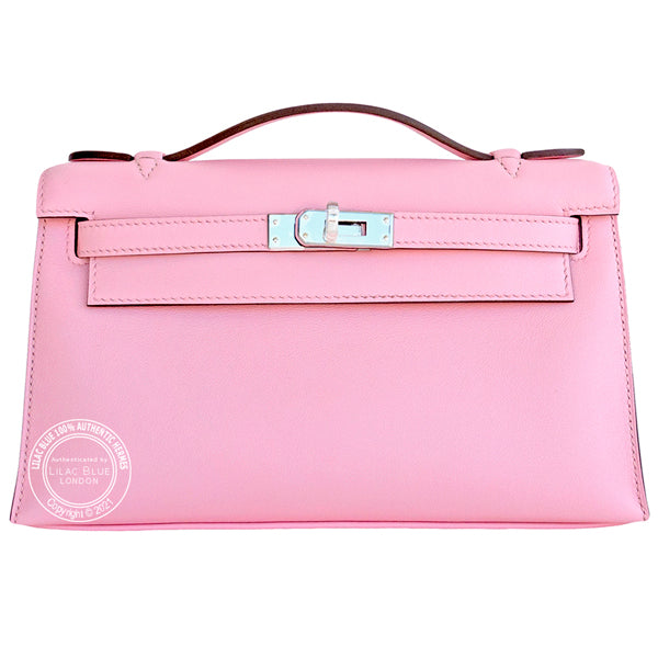 Hermès Kelly 22cm Rose Sakura Mini Pochette Swift PHW
