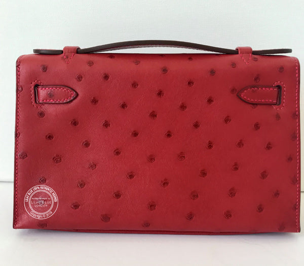 Hermès Kelly 22cm Rouge Vif Mini Pochette Ostrich GHW