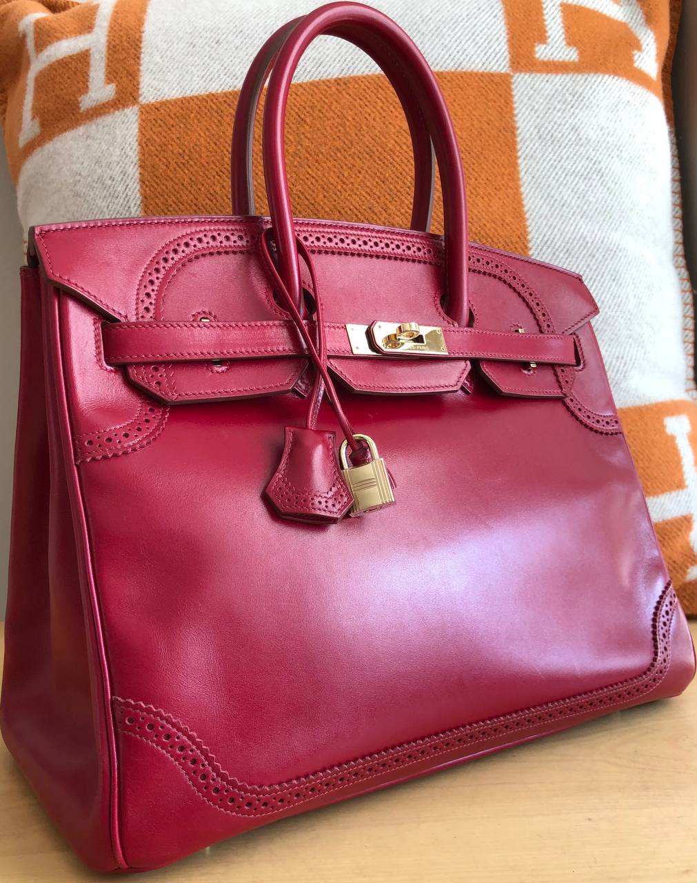 Hermes Birkin 35cm Rubis Ghillies Tadelakt GHW - Preloved