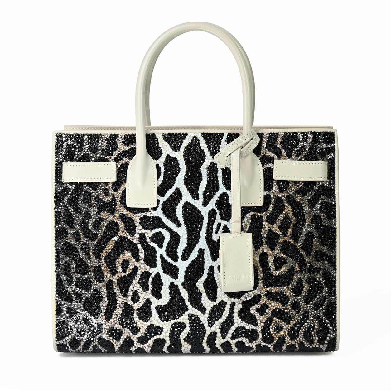 Saint Laurent Sac de Jour Baby Vintage White/Leopard Calfskin with Swarovski Crystals