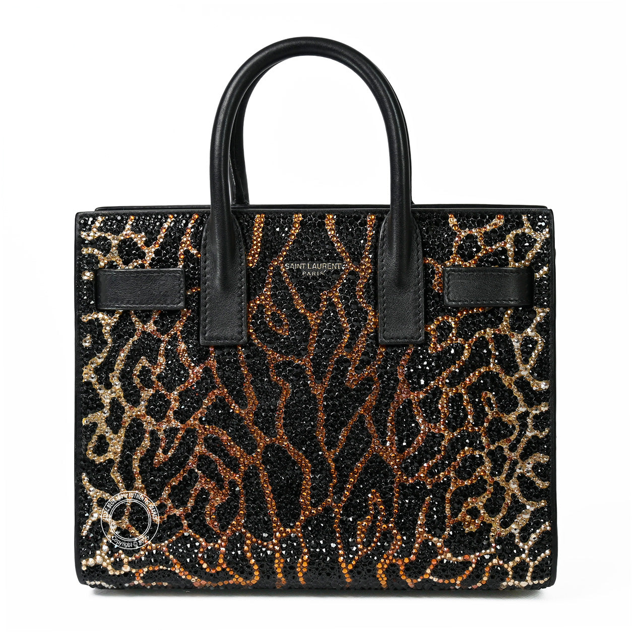 Saint Laurent Sac de Jour Nano Black/Leopard Calfskin with Swarovski Crystals - Preloved