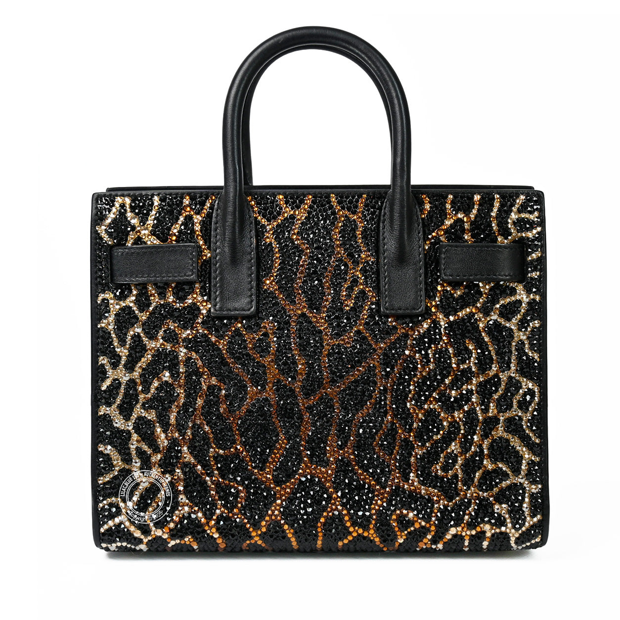 Saint Laurent Sac de Jour Nano Black/Leopard Calfskin with Swarovski Crystals - Preloved