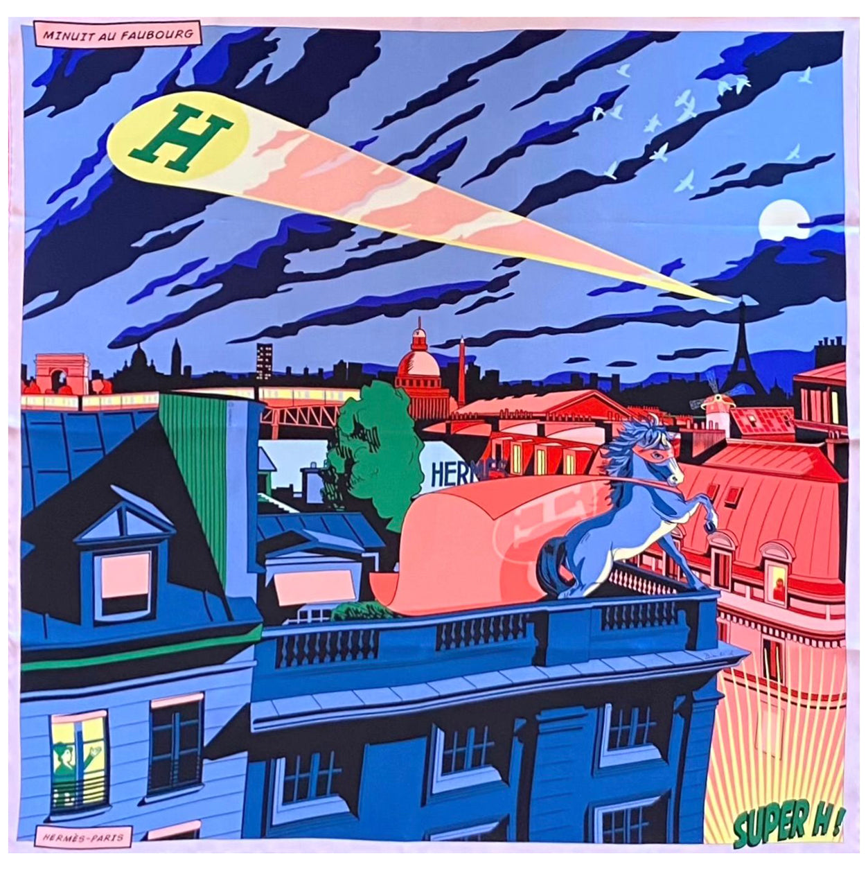 Hermès Scarf Minuet au Faubourg. Bleu, Parma, Vert