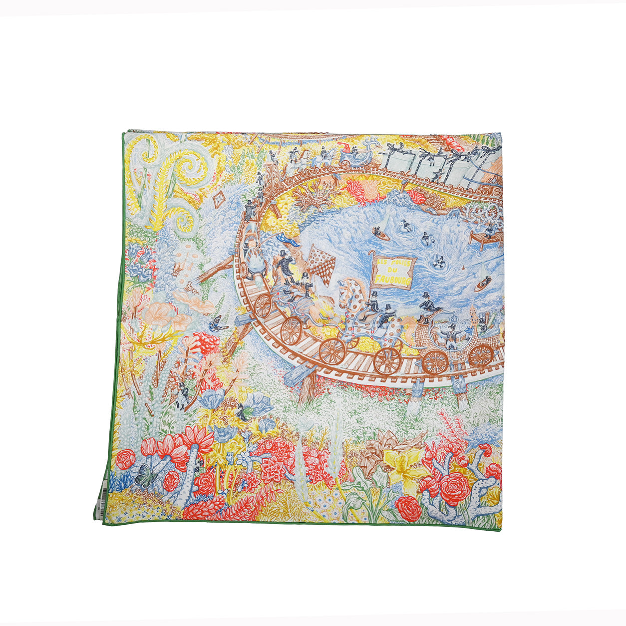 Hermès Scarf Les Folies du Faubourg. Jaune Vif/Rouge/Marron