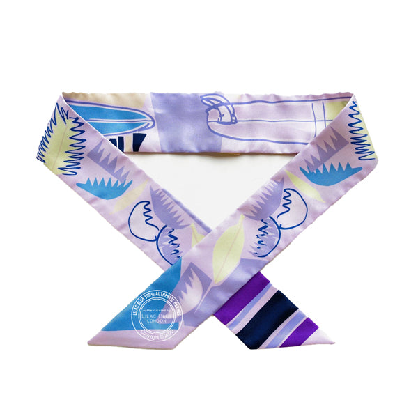 Hermès Twilly Sea Surf Fun. Parme, Bleu, Jaune d'Or (pair)