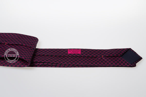 Hermès Tie H Enchaine. Fuschia, Marine