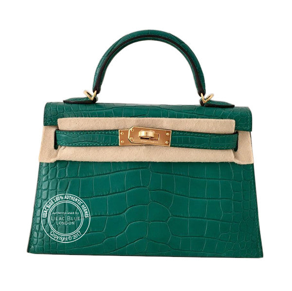 Hermès Kelly 20cm Malachite Matte Alligator GHW