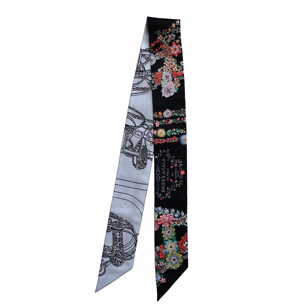 Hermes Twilly Brides de Gala en Fleurs. Black/White/Multi
