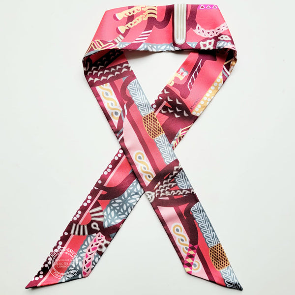 Hermès Twilly Fantaisie d'Etriers. Rose Vif, Prune, Beige