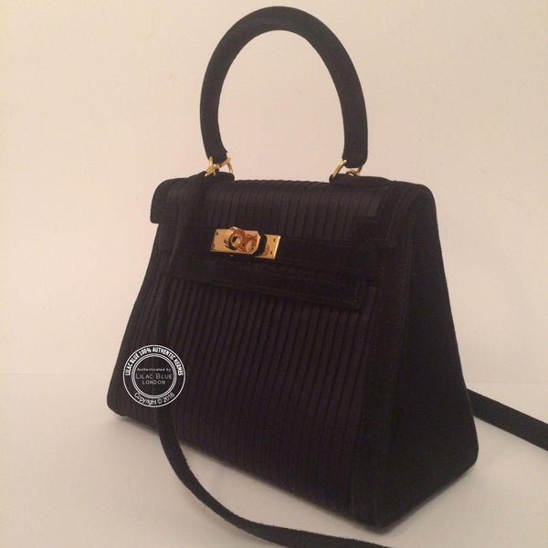 Hermès Kelly 20cm Black Silk/Suede, GHW - Vintage