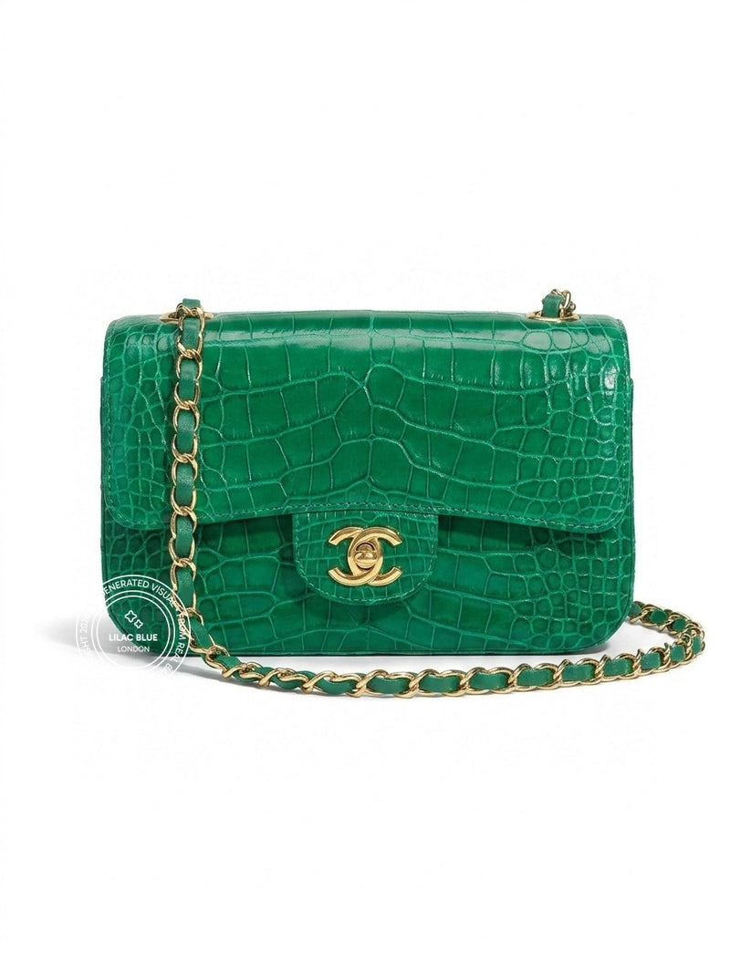 Chanel Classic Flap Bag Mini Emerald Croc GHW