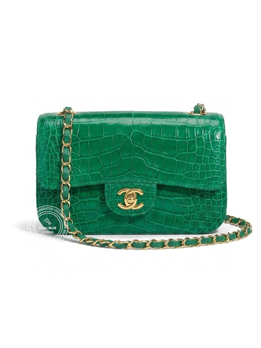 Chanel Classic Flap Bag Mini Emerald Croc GHW